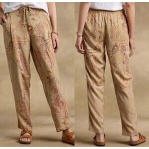 Sundance Ashanti Pants Womens 12 Tan Pink Floral Drawstring Boho Chic Artsy